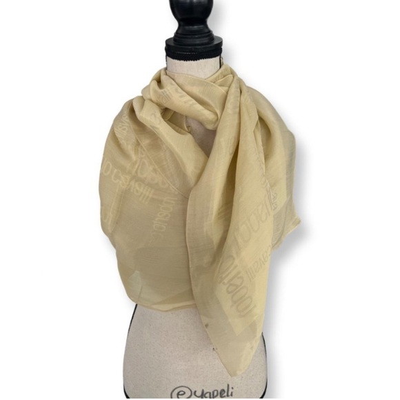 Roberto Cavalli Logo printed Begie/ golden rectangle scarf/ vibe - Picture 1 of 4